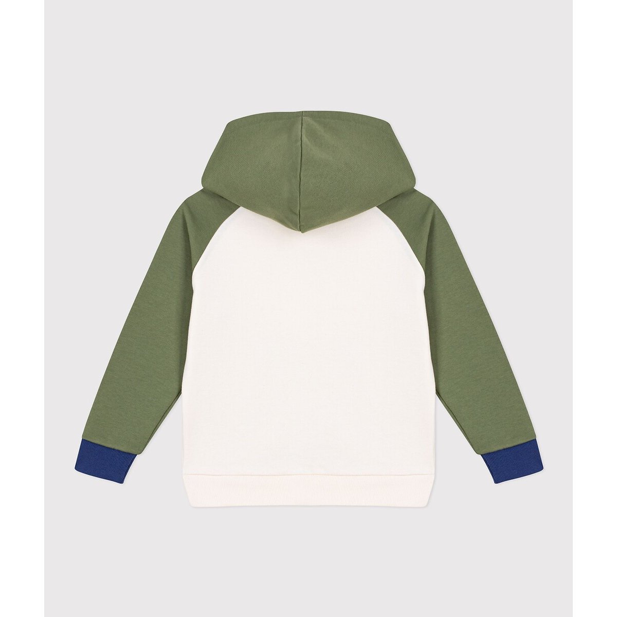 Sweat à capuche en molleton bleu marine/écru/vert, PETIT BATEAU