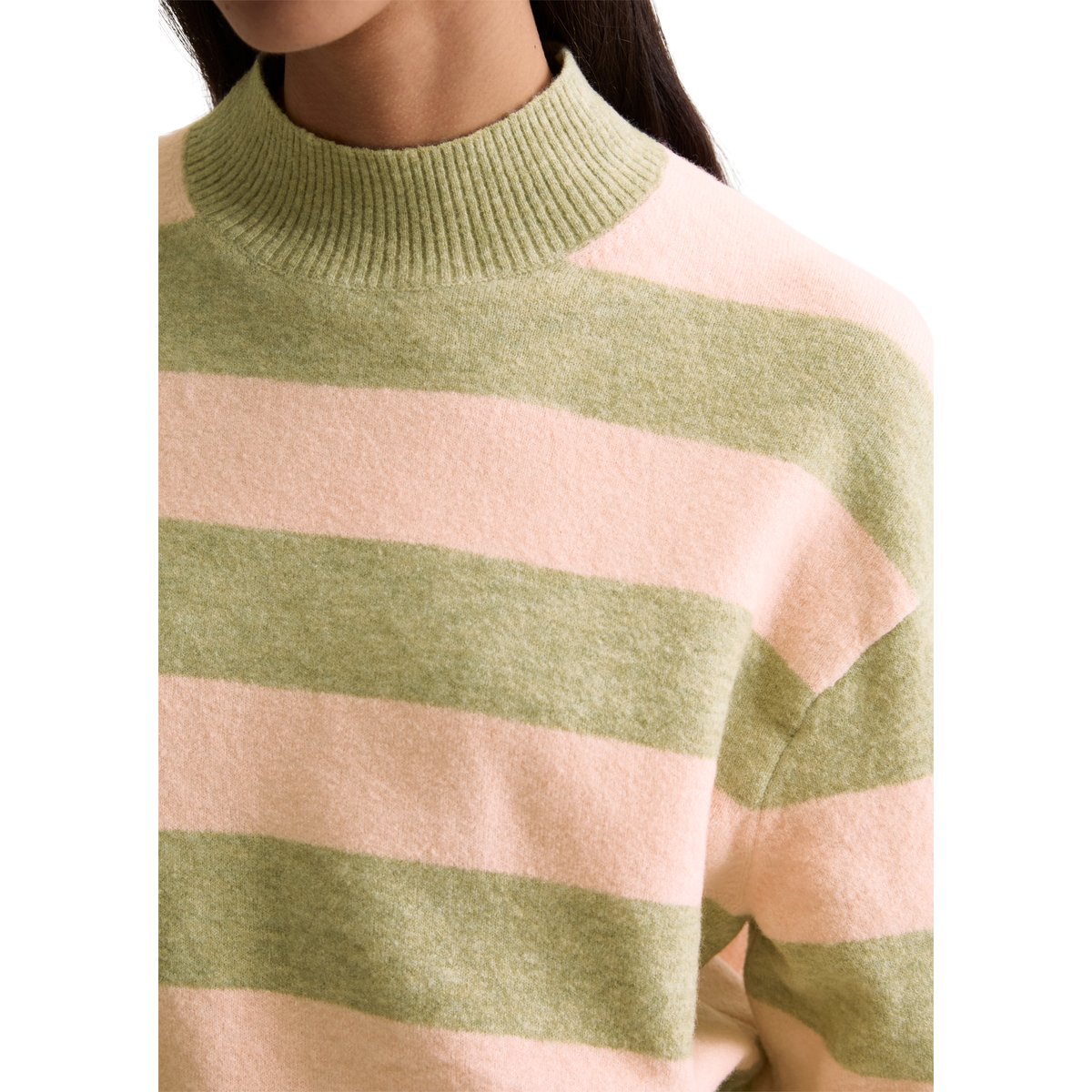 Pull-over en tricot rayé regular en doux mélange de laine vierge rose bonbon, MARC O’POLO DENIM