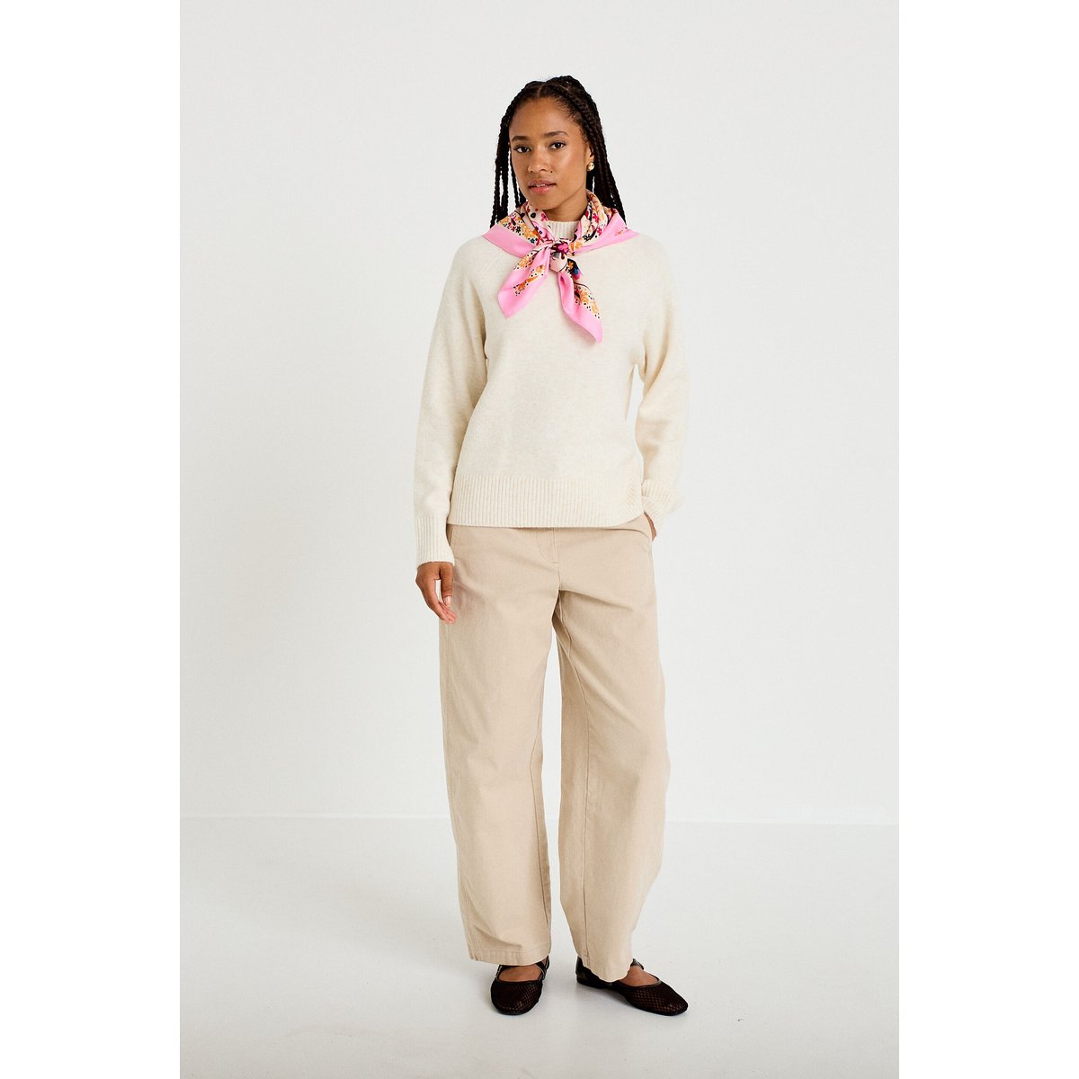 Pull col montant manches longues ecru, CACHE CACHE