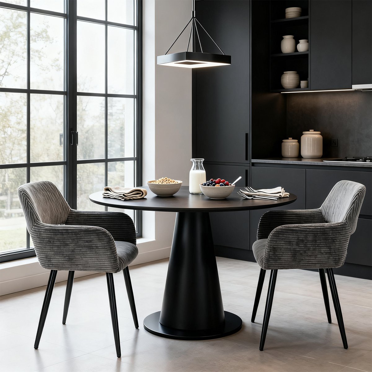 Lot de 2 chaises de salle à manger velours côtelé scandinave, CROMWELL gris, MEUBLES COSY