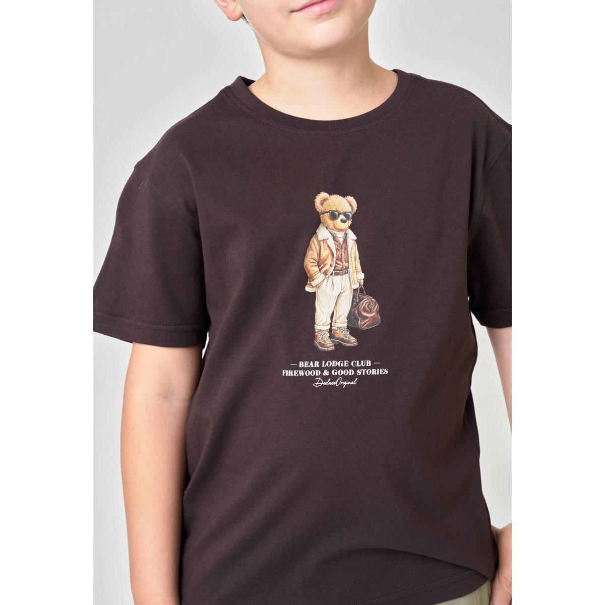 T-shirt regular garçon en 100% coton jersey imprimé ours CHICBEAR walnut, DEELUXE