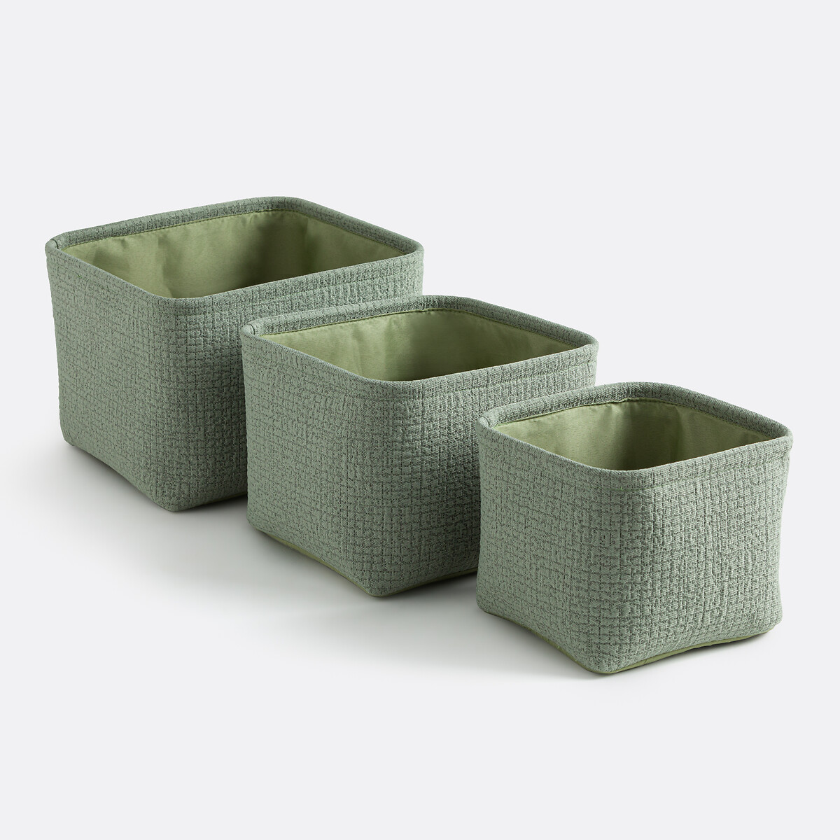 Lot de 3 paniers en tissu gaufré, ITANG vert sauge, LA REDOUTE INTERIEURS
