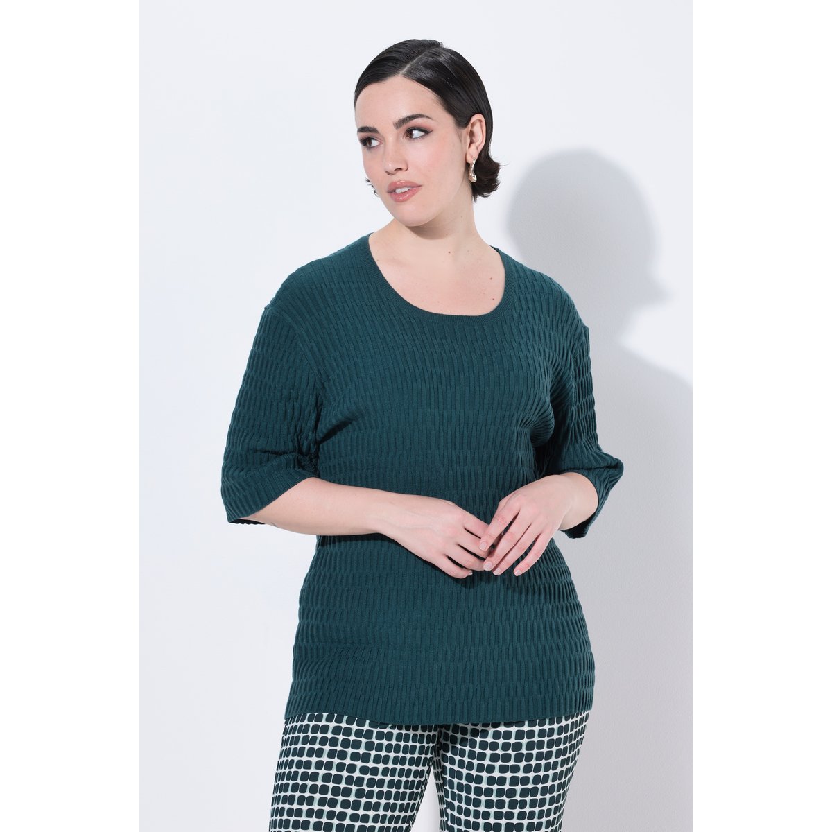 Pull en maille texturée vert sapin, ULLA POPKEN