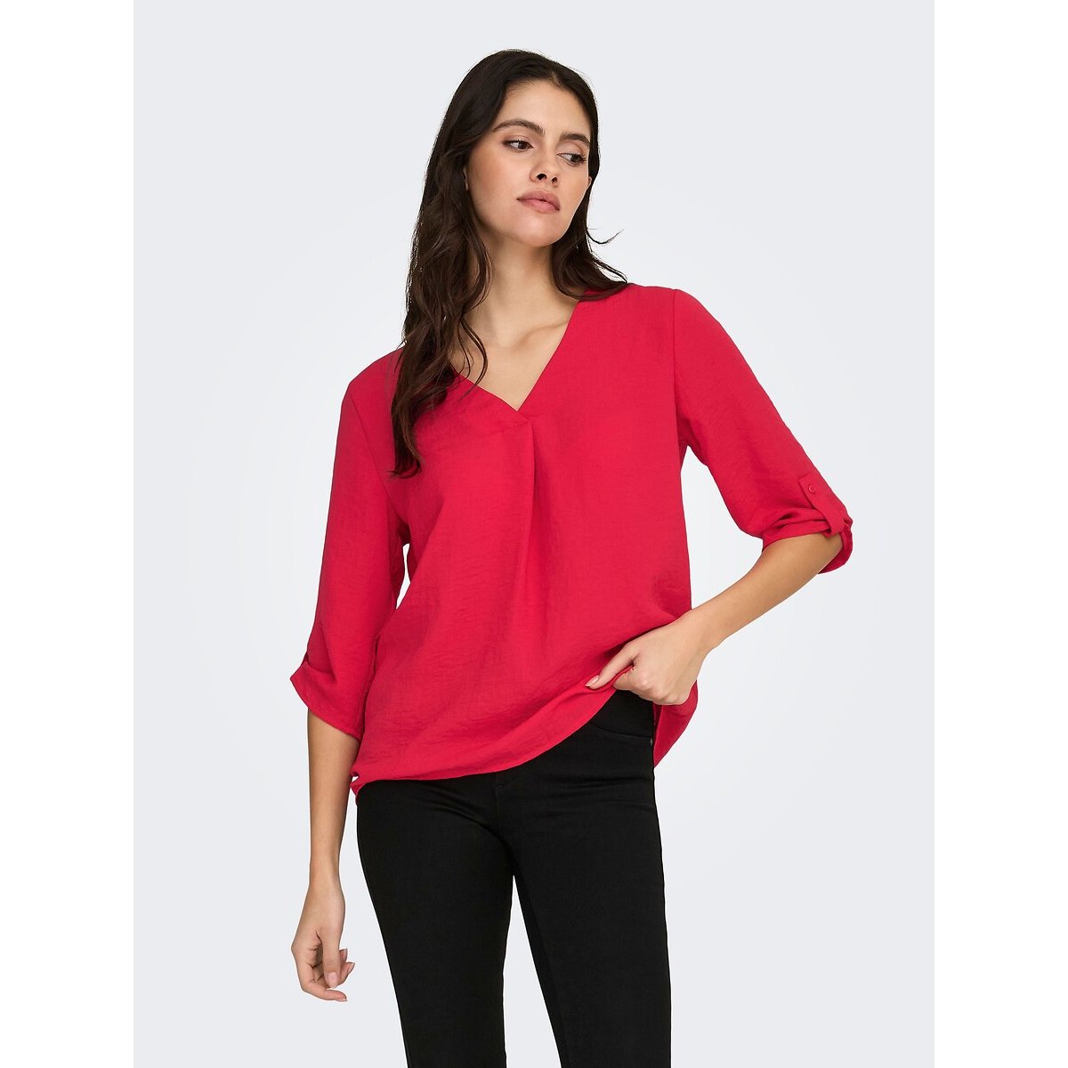 Blouse manches 3/4, col V rouge, JDY