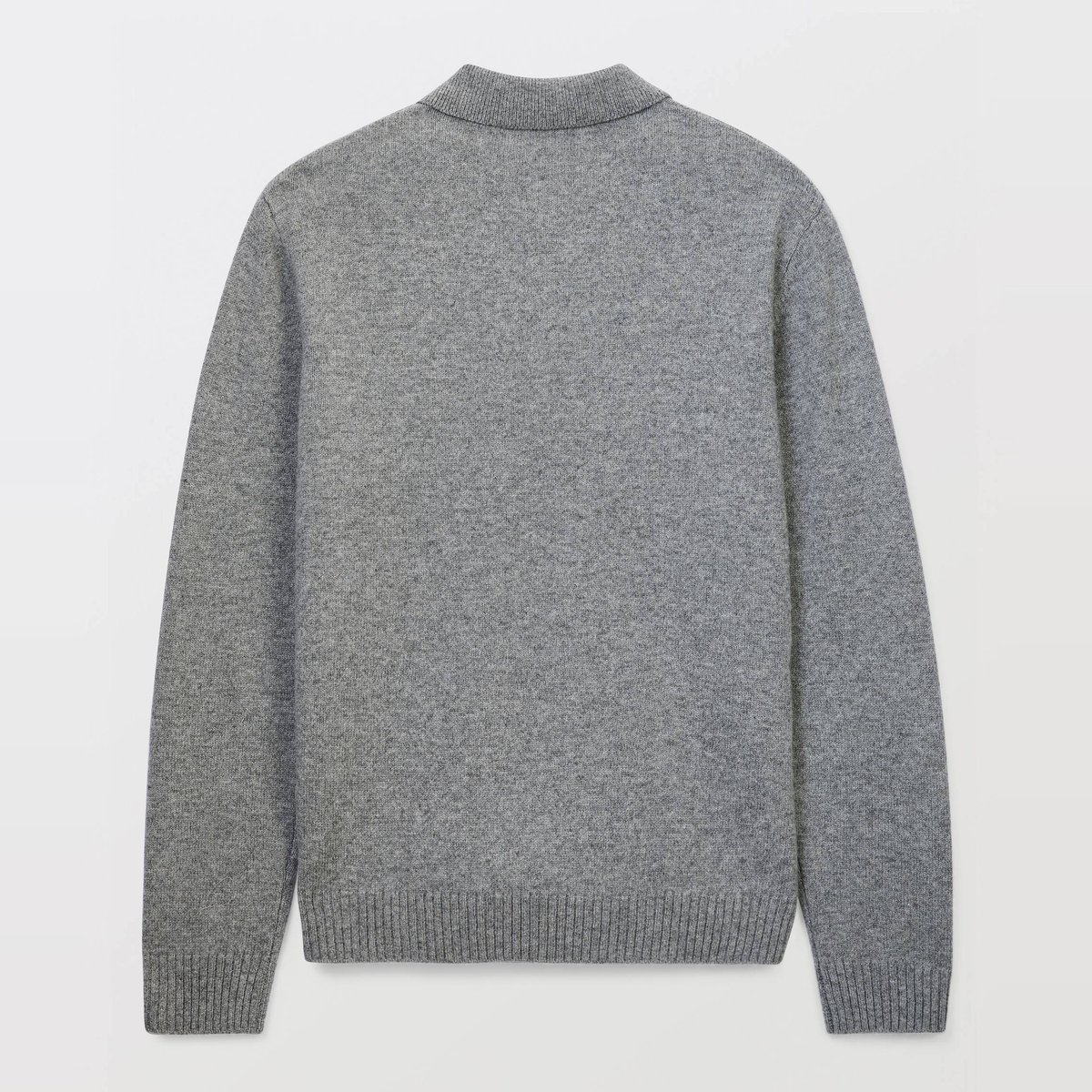 Pull col polo zippé en laine gris chine moyen, MONOPRIX