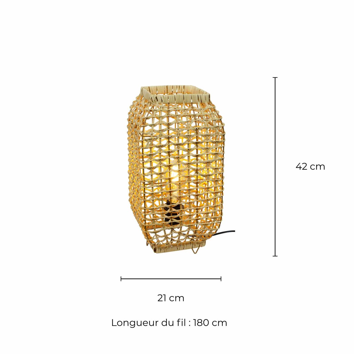 Lampe à poser en rotin et métal petit modèle, AMBA naturel, C-CREATION
