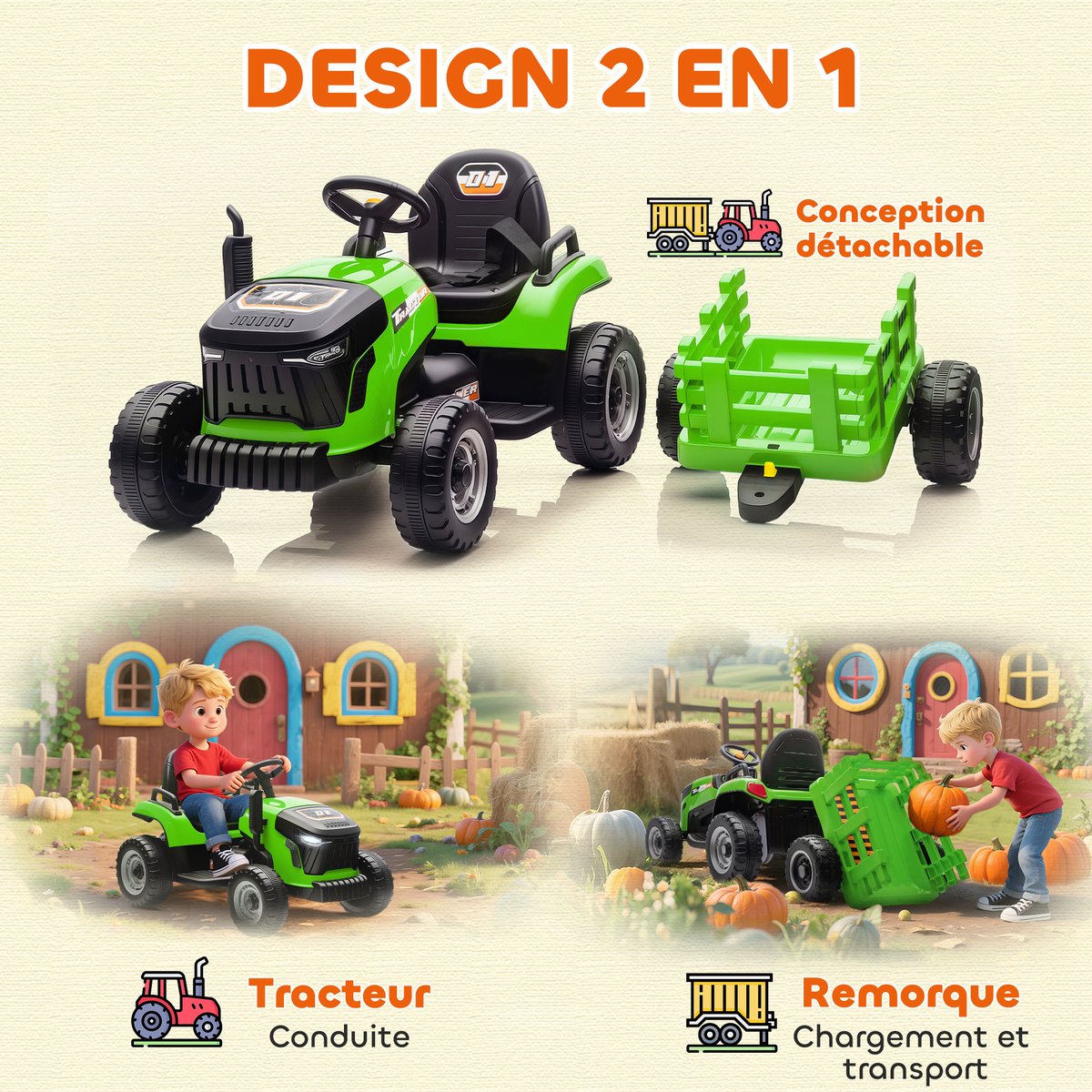 Voiture de chantier électrique à conducteur vert, AIYAPLAY