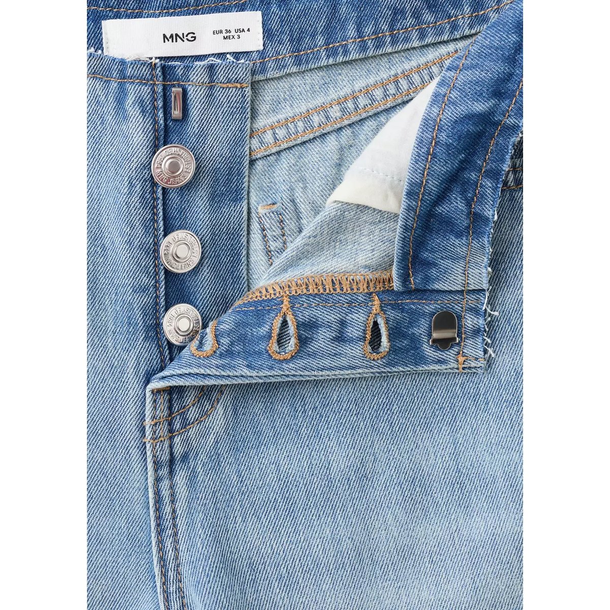 Jean wide leg à taille effilochée bleu moyen, MANGO