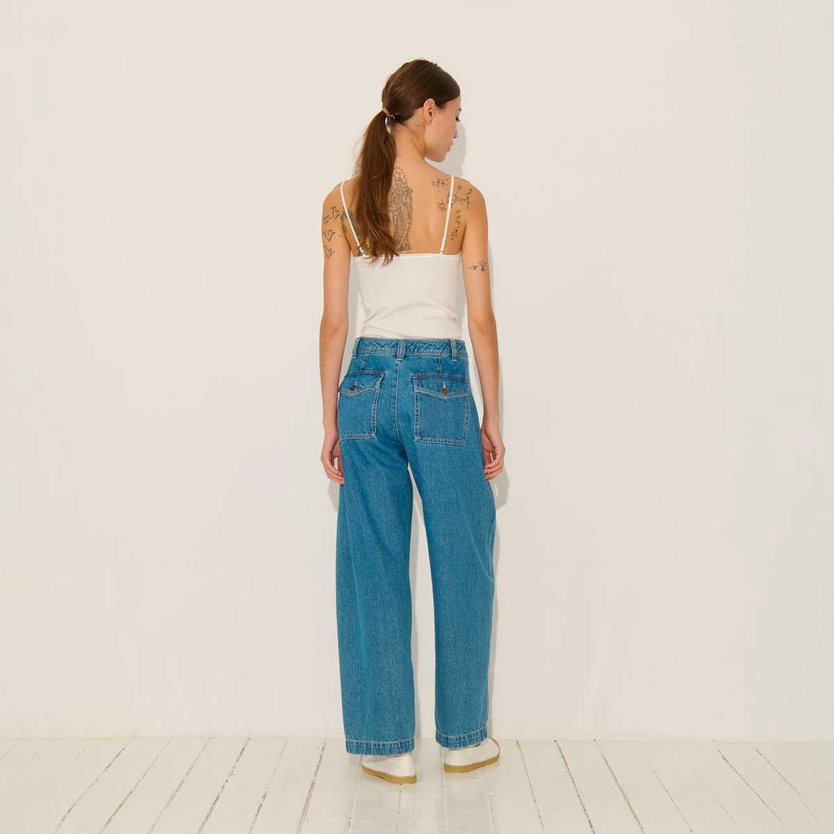 Pantalon large en coton PERINE denim, BENSIMON