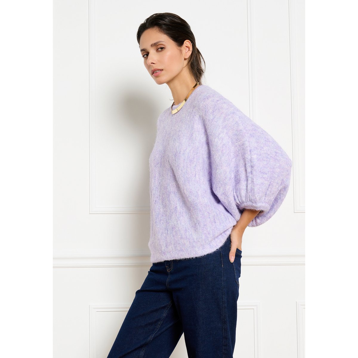 Pull ample à manches ballon lilac bright, LOLALIZA