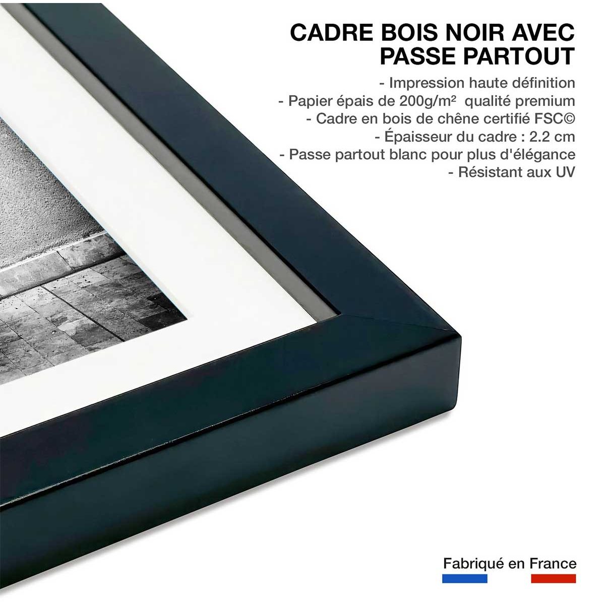 Affiche photo ma provence affiche + cadre en bois - noir, HEXOA