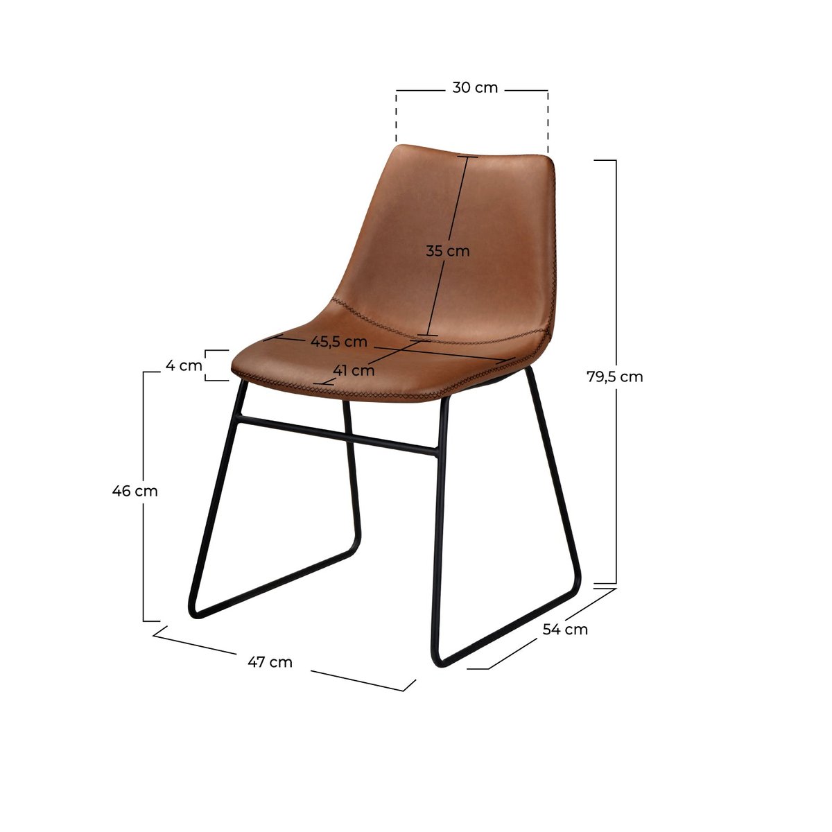 Lot de 2 chaises en cuir synthétique - GASPARD marron, MAISON PAVANE