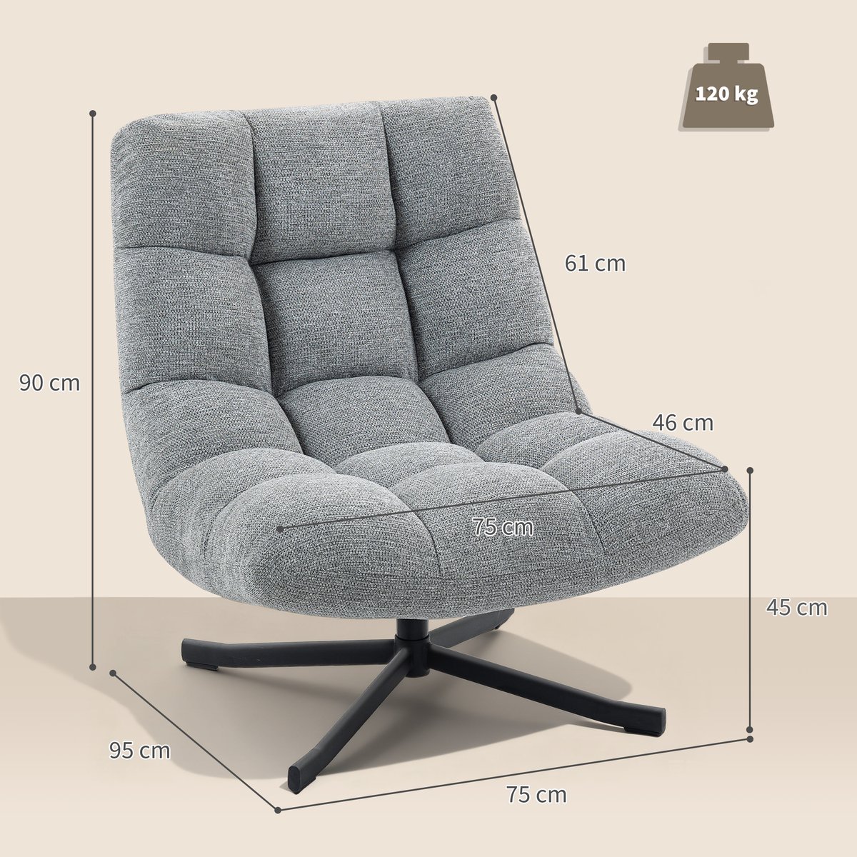Accent Chair Chenille (100 % polyester) Gris gris, HOMCOM