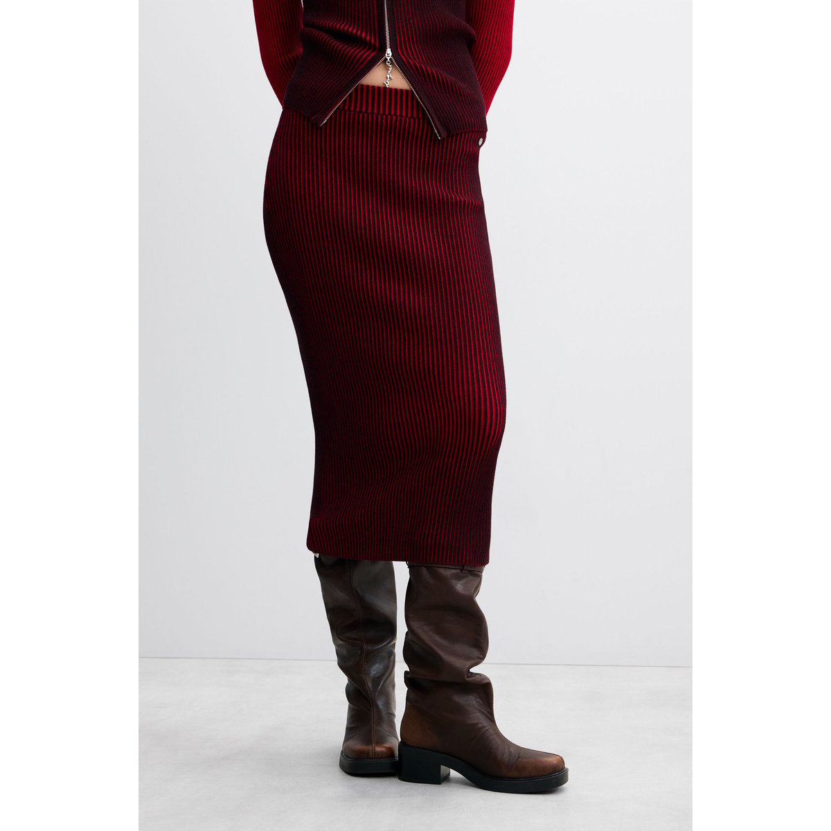 Jupe midi en maille irisée rouge, DESIGUAL