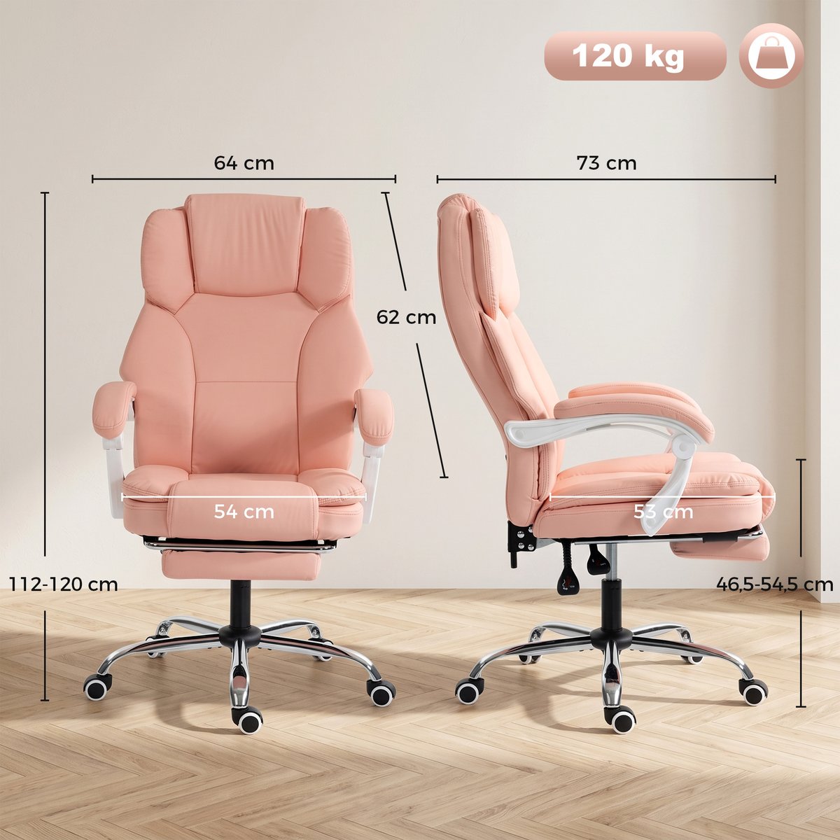 Chaise de bureau Cuir synthétique adapté aux rose, HOMCOM
