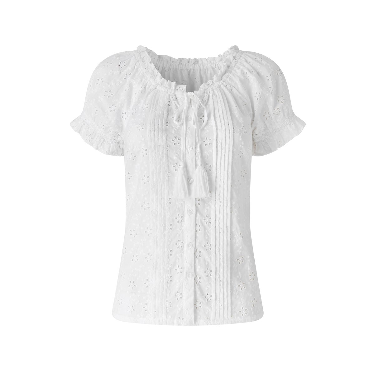 Blouse brodée à boutons et pompons blanc, JOE BROWNS