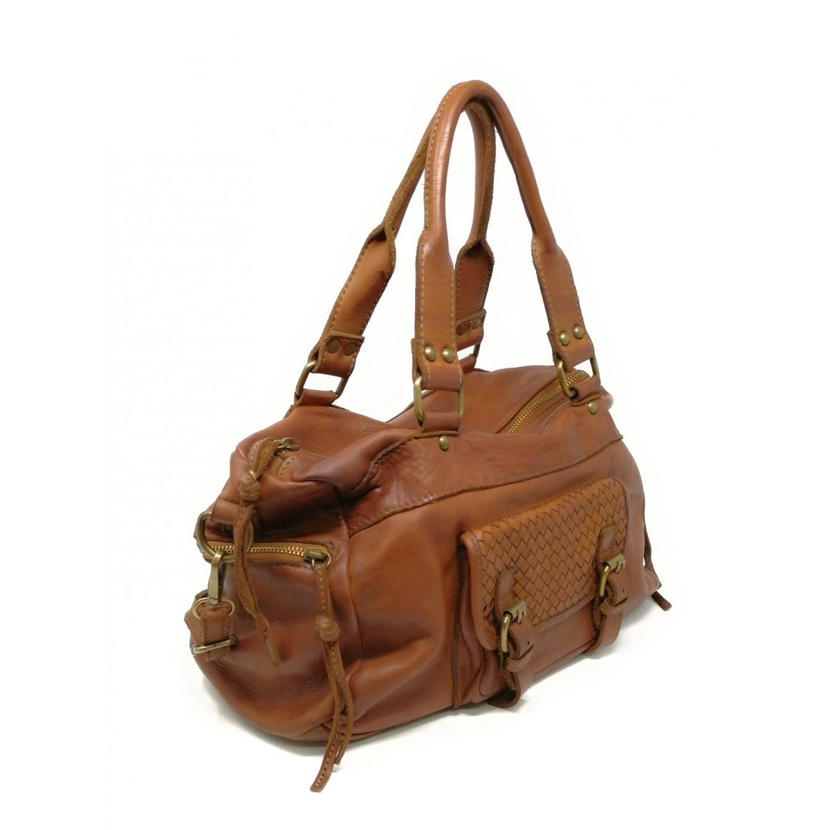 Sac à main en cuir délavé italien MISS EUGENIE camel, OH MY BAG