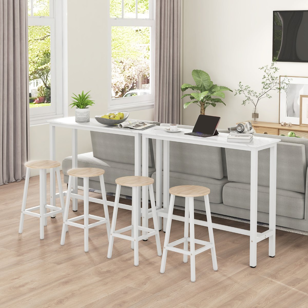 Tabouret de bar Panneau de particules Bois blanc, bois naturel, HOMCOM