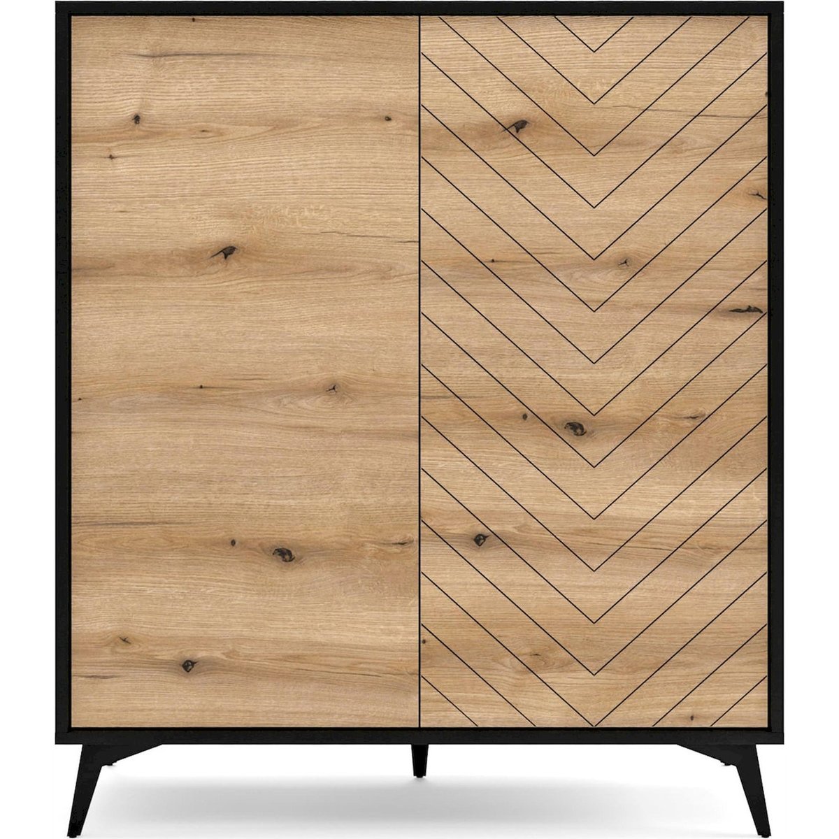 Commode haute bois collection BOULIA noir et chêne evoke, RECOLLECTION