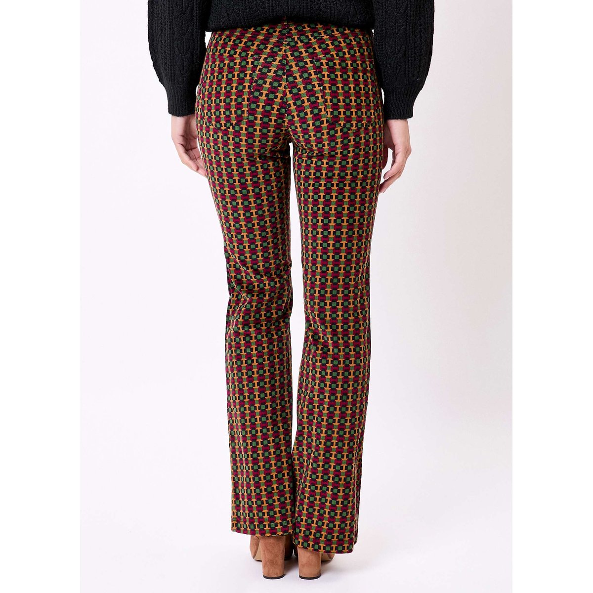 Pantalon flare velours imprimé côtelé LULU vert signal lulu, PRINCESSE NOMADE