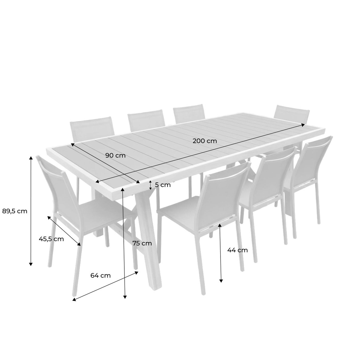 Table de jardin bois d'acacia et aluminium + 8 assises ELDORA + BUFFALO anthracite, SWEEEK