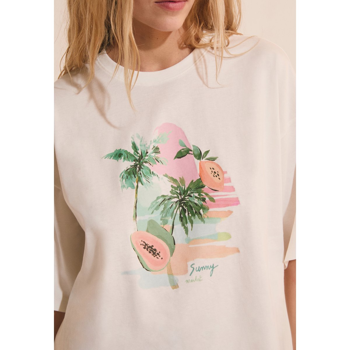 T-shirt de pyjama à imprimé en coton SPIRA ecru, ETAM