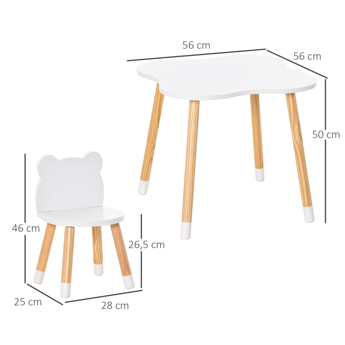 Ensemble table et chaises pour enfants MDF blanc, HOMCOM