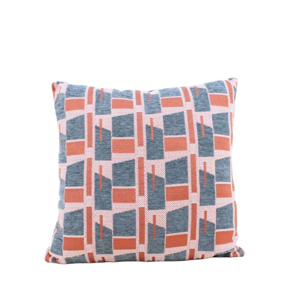 Coussin en velours jacquard motifs géométriques 40x40cm terracotta, ORNAMI