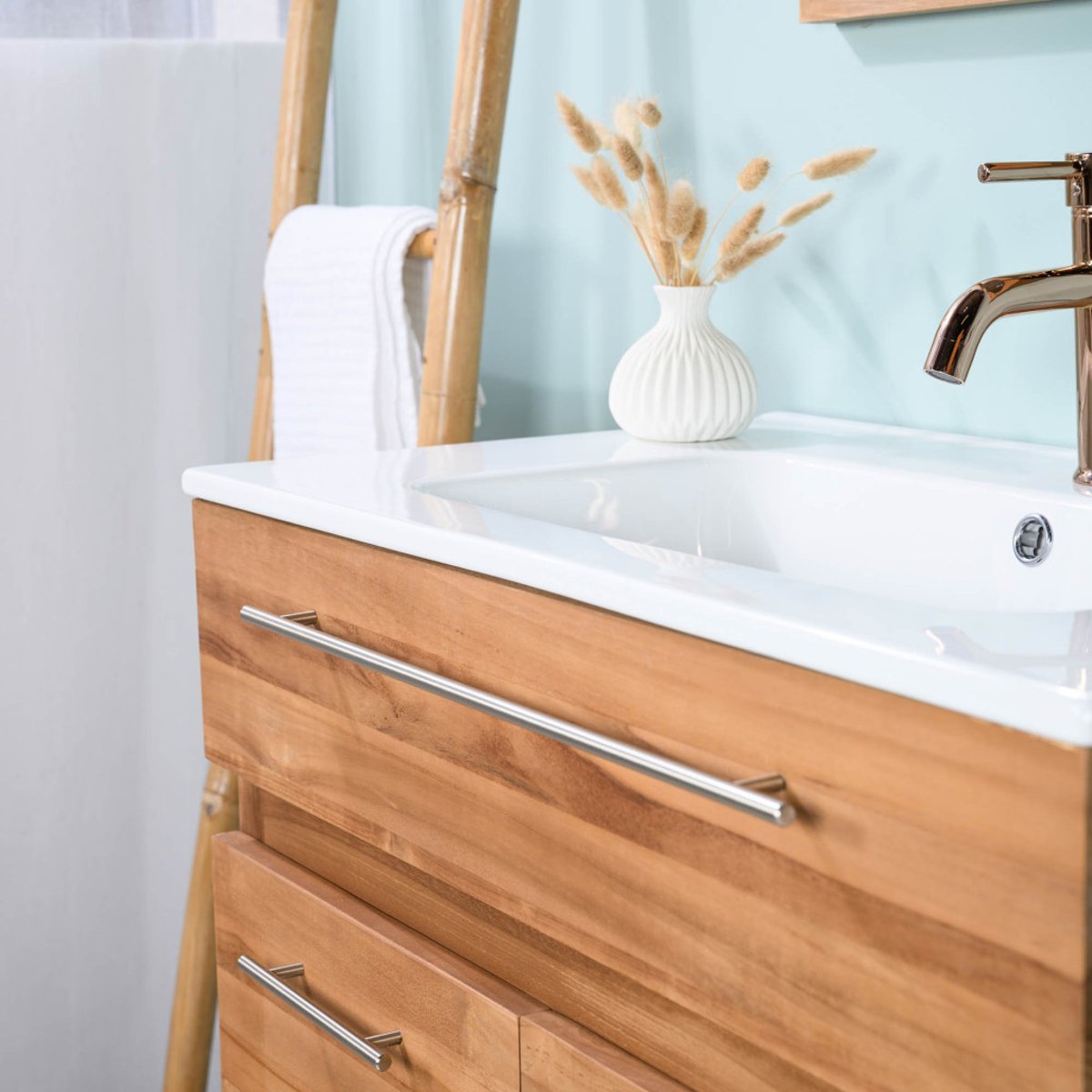 Meuble salle de bain en teck et céramique Bagster 80 cm crème, WANDA COLLECTION