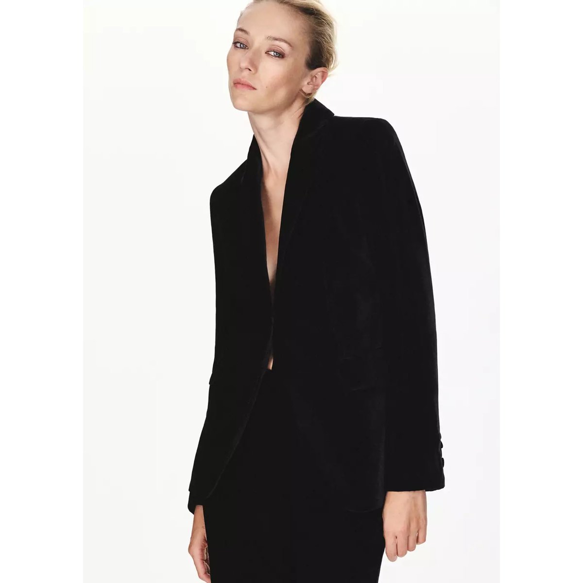 Pantalon costume velours noir, MANGO
