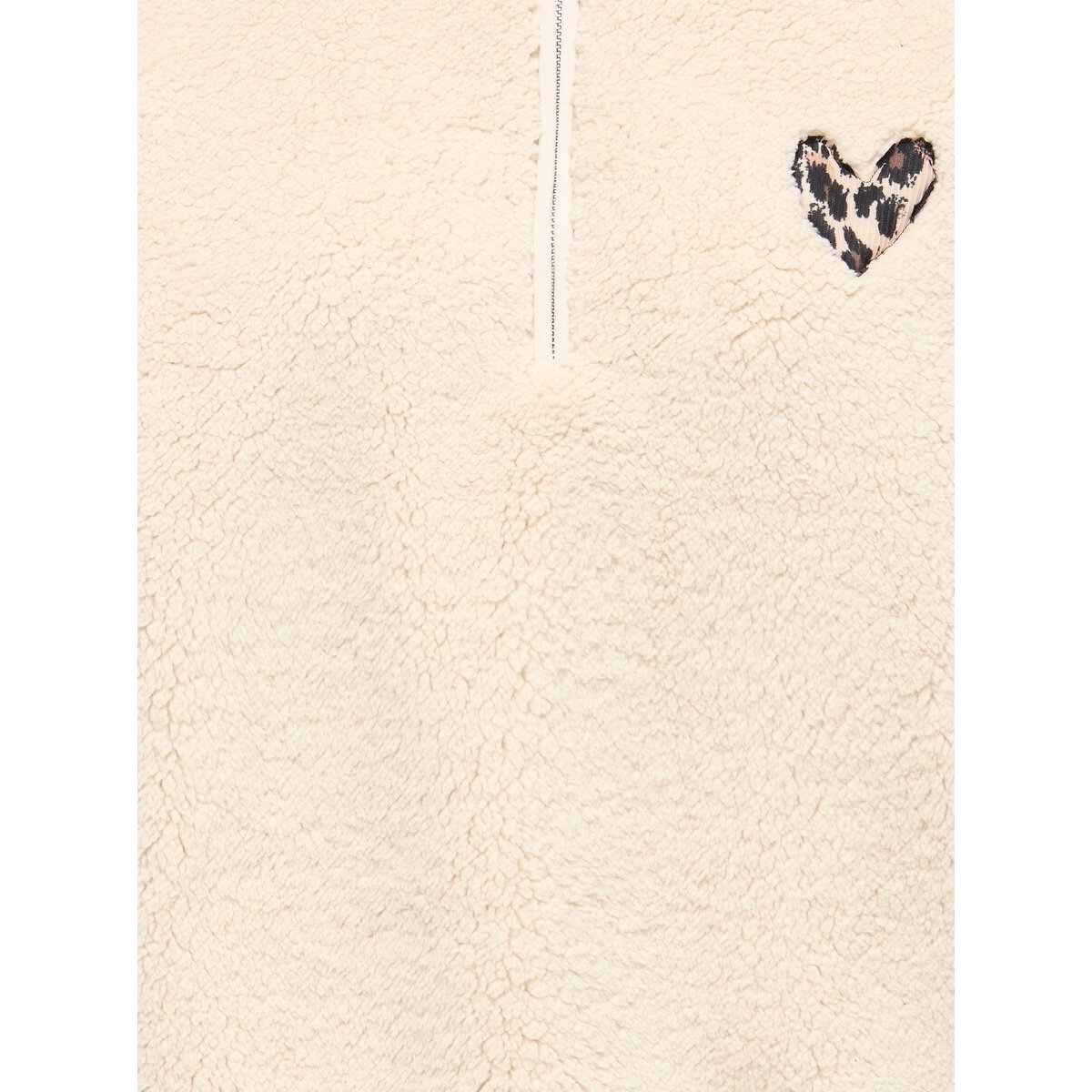 Sherpa half zip sweatshirt with heart on chest beige, ONLY