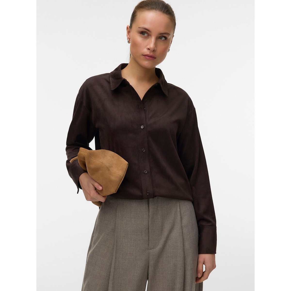 Chemise en suédine marron chocolat, VERO MODA