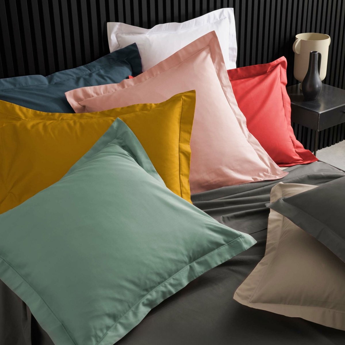 Taie d'oreiller volant plat 100% percale de coton ORIGINE sable, DOUCEUR D'INTÉRIEUR