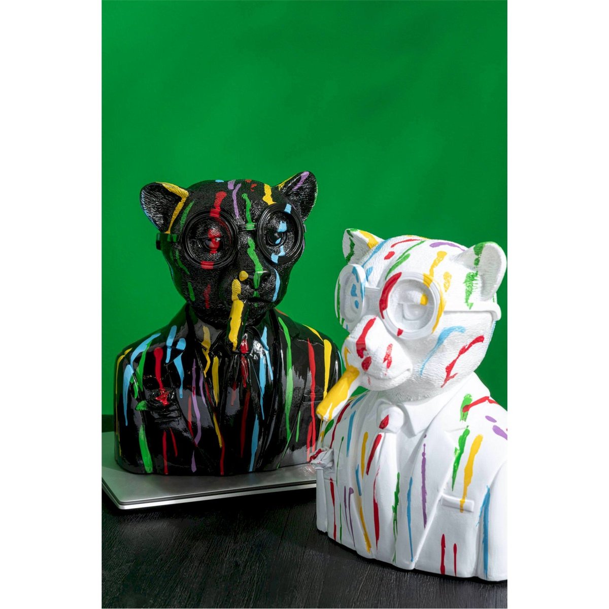 Figurine léopard pop art en résine blanc multicolore, RECOLLECTION