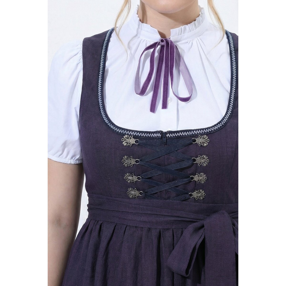 Dirndl en lin mélangé, fleurs, col carré violet foncé, ULLA POPKEN