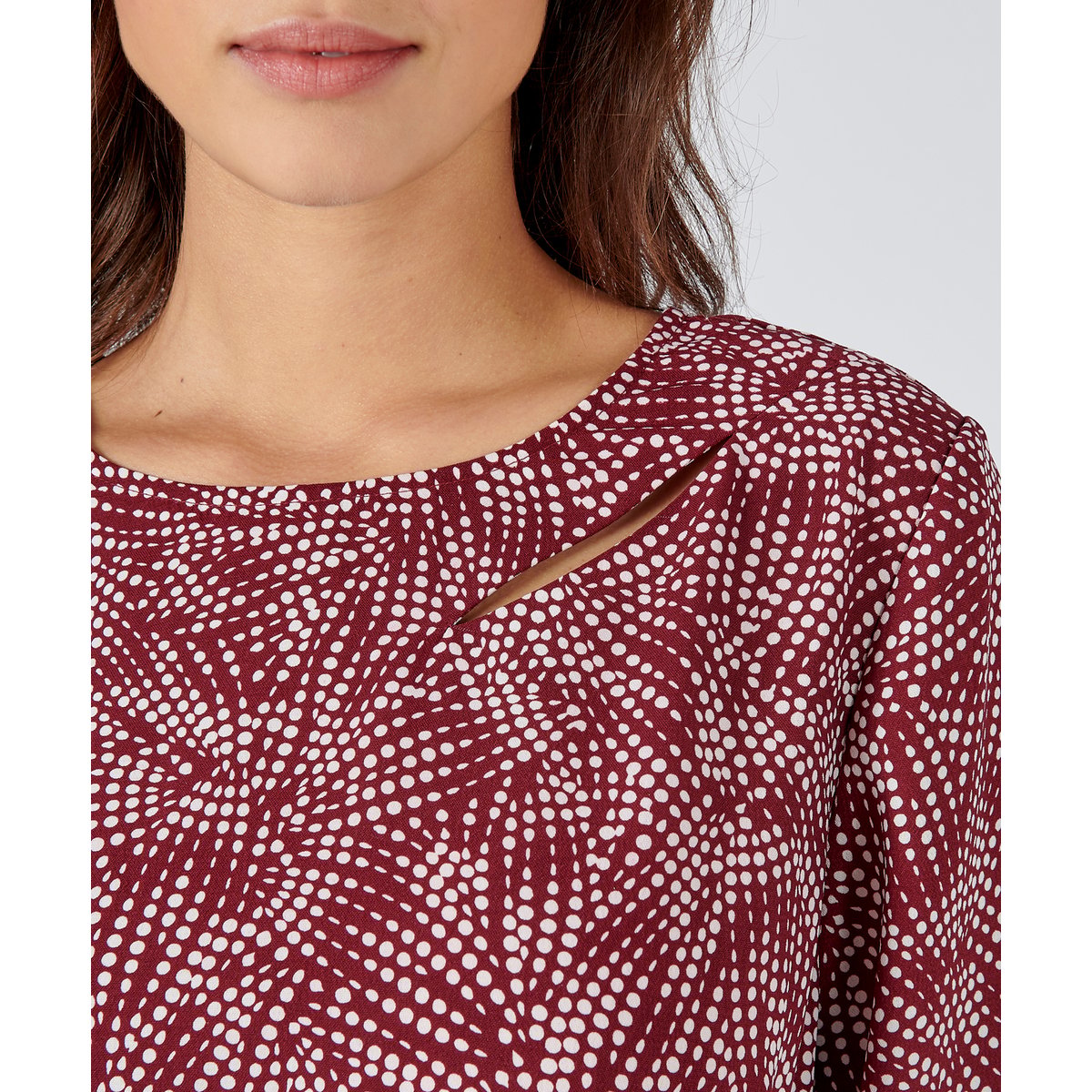 Robe imprimée à manches longues rouge bordeaux graphique, DAMART