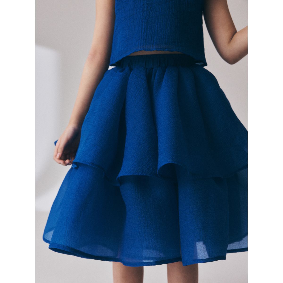 Ensemble jupe à volants et chemisier bleu cobalt, NEXT