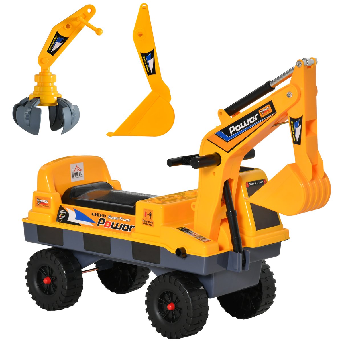 Porteur enfant tractopelle pelleteuse jaune, HOMCOM