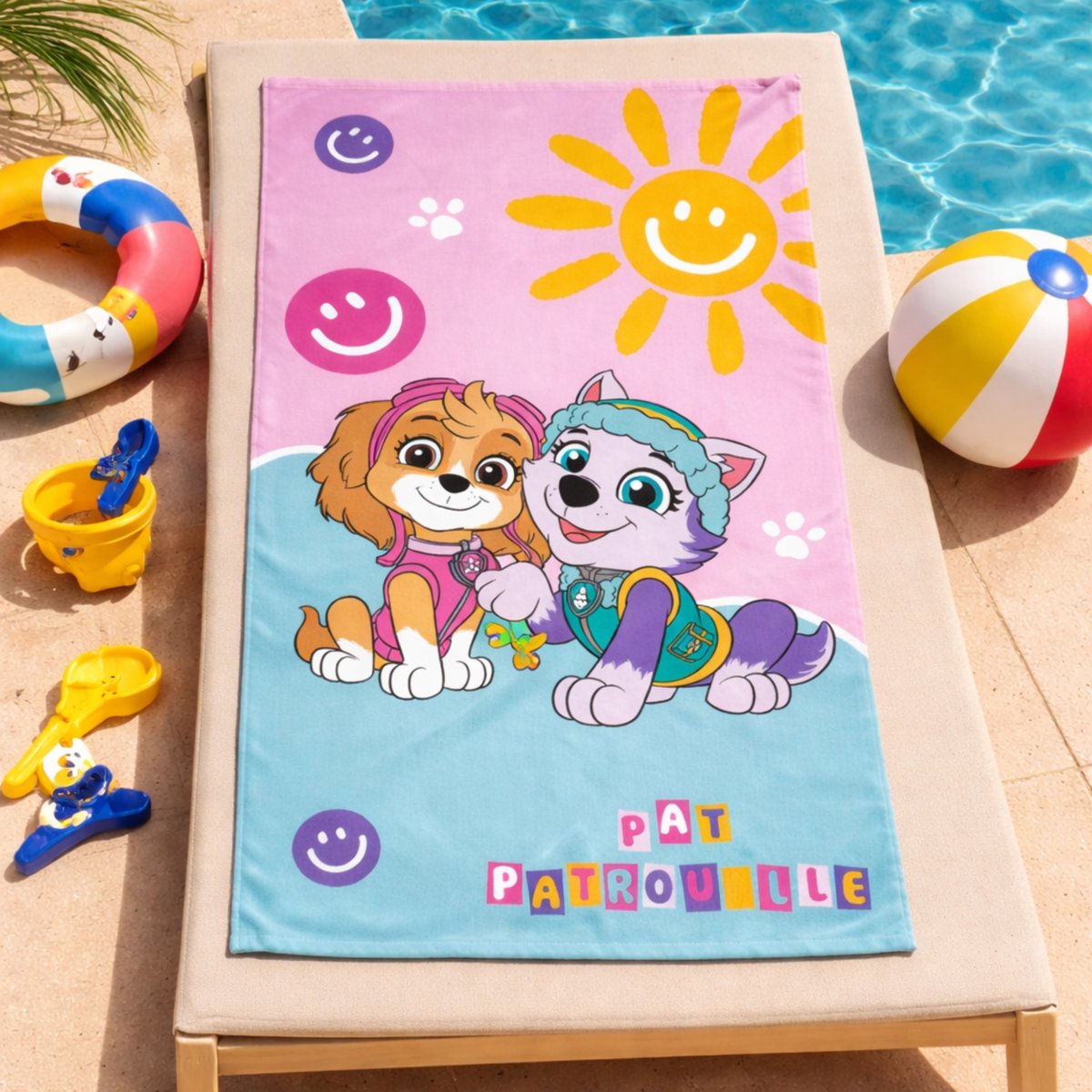 Serviette de bain et de plage imprimée 100% coton, SOLEIL bleu, PAT PATROUILLE