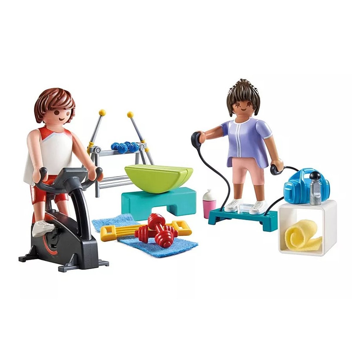 Sportifs et matériel de fitness, vélo et haltères multicolore, PLAYMOBIL