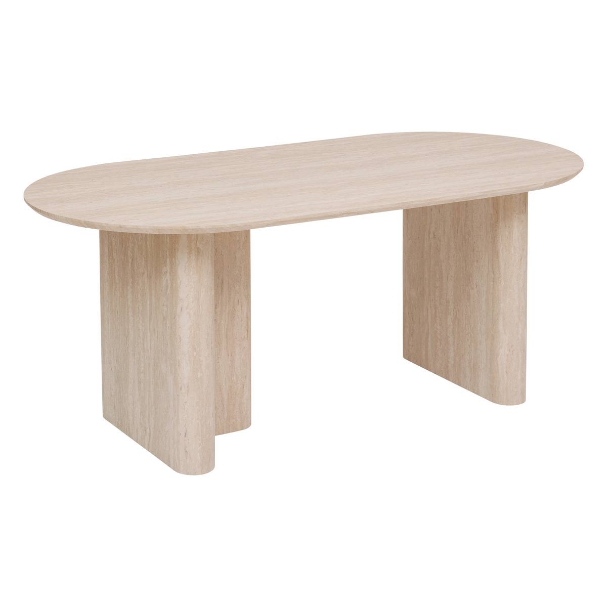 Table à manger ovale 4/6 places effet travertin ANAYA beige, ATMOSPHERA