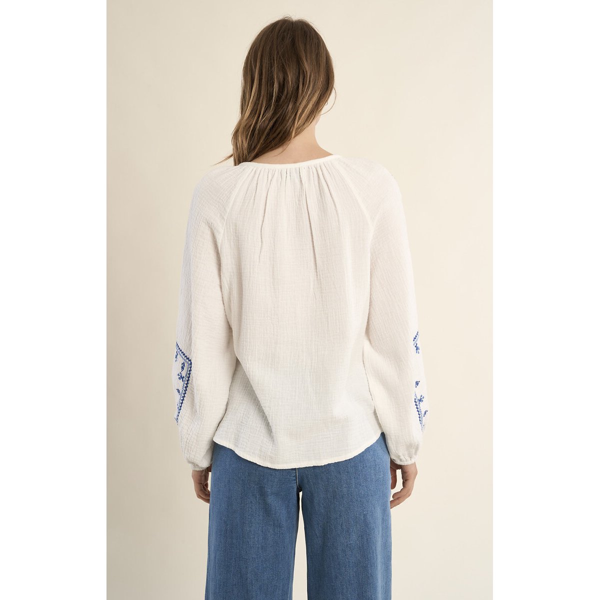 Embroidered Long Sleeve Blouse white, MOLLY BRACKEN