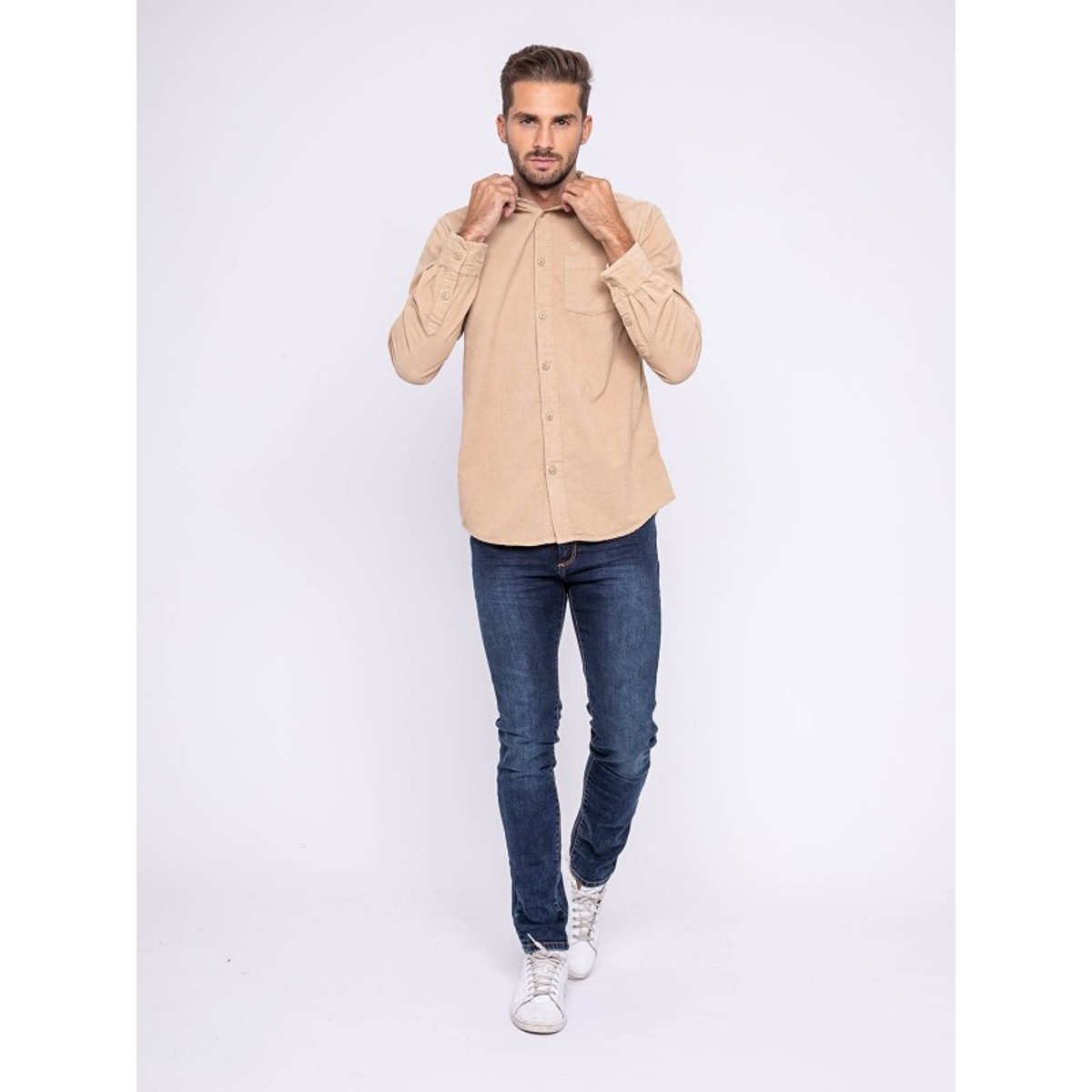 Chemise Manches Longues Pur Coton Velours Tresor marron, RITCHIE