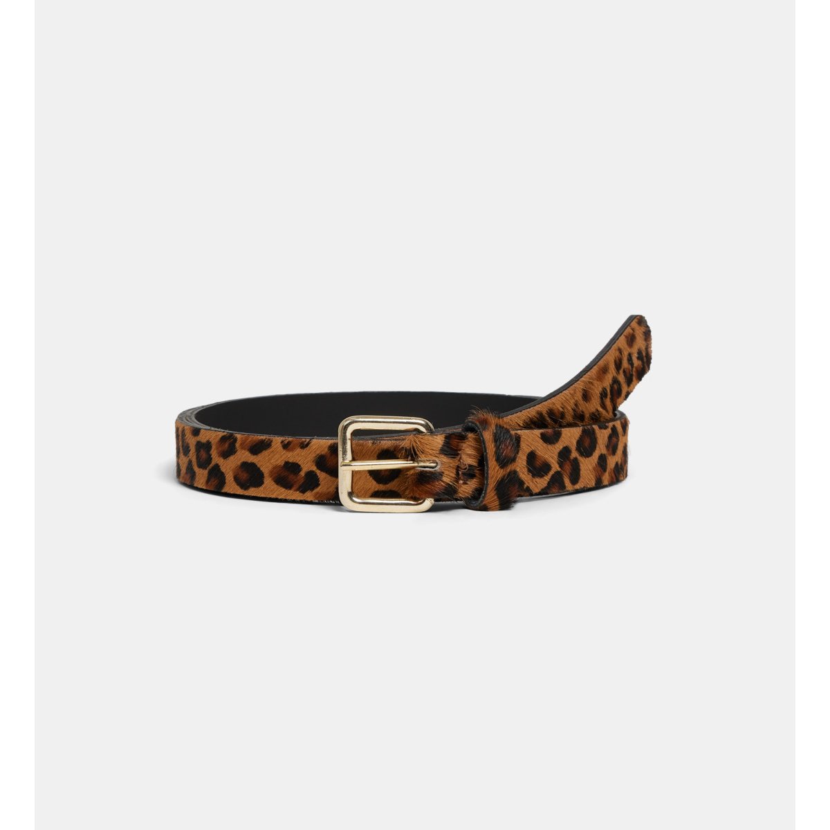 Ceinture fine hicat leopard en cuir et poils ras camel, GALERIES LAFAYETTE