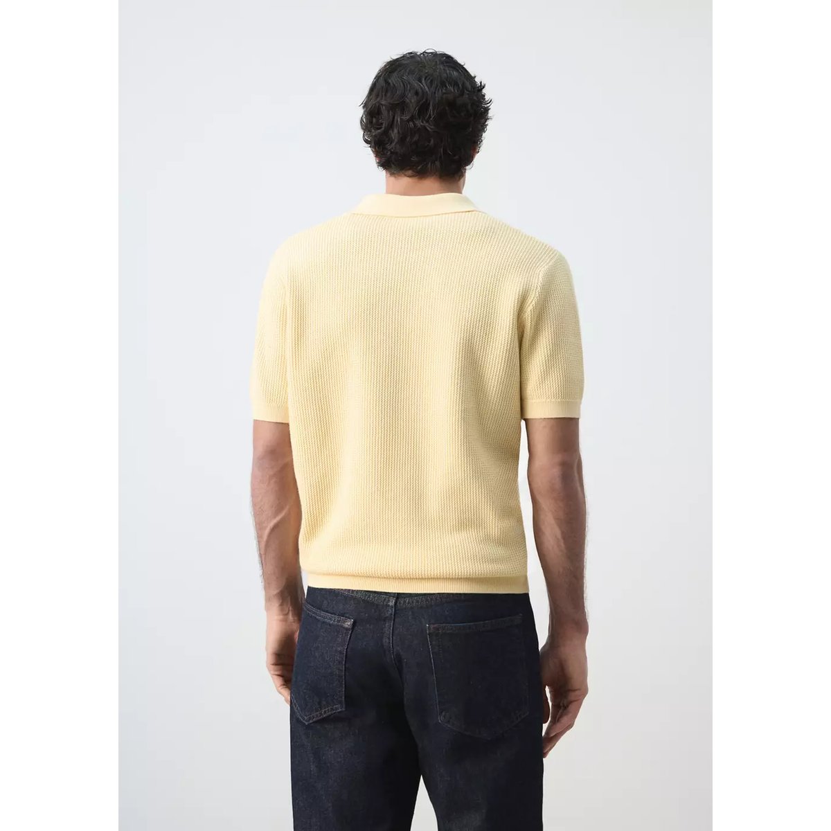 Polo 100 % coton maille structure jaune pastel, MANGO MAN