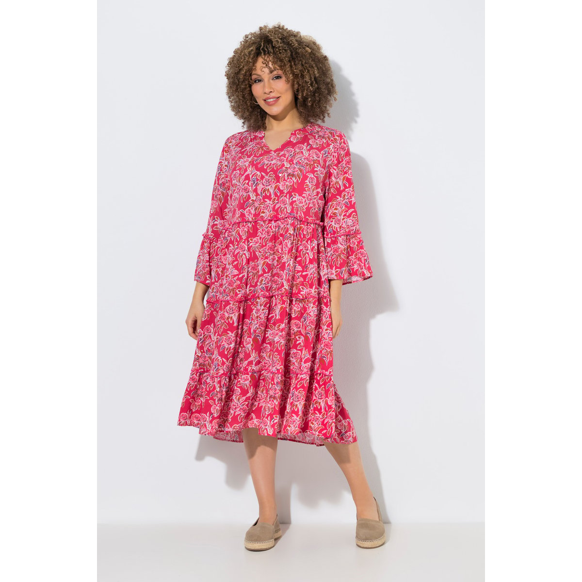 Robe caftan à volant magenta, ULLA POPKEN