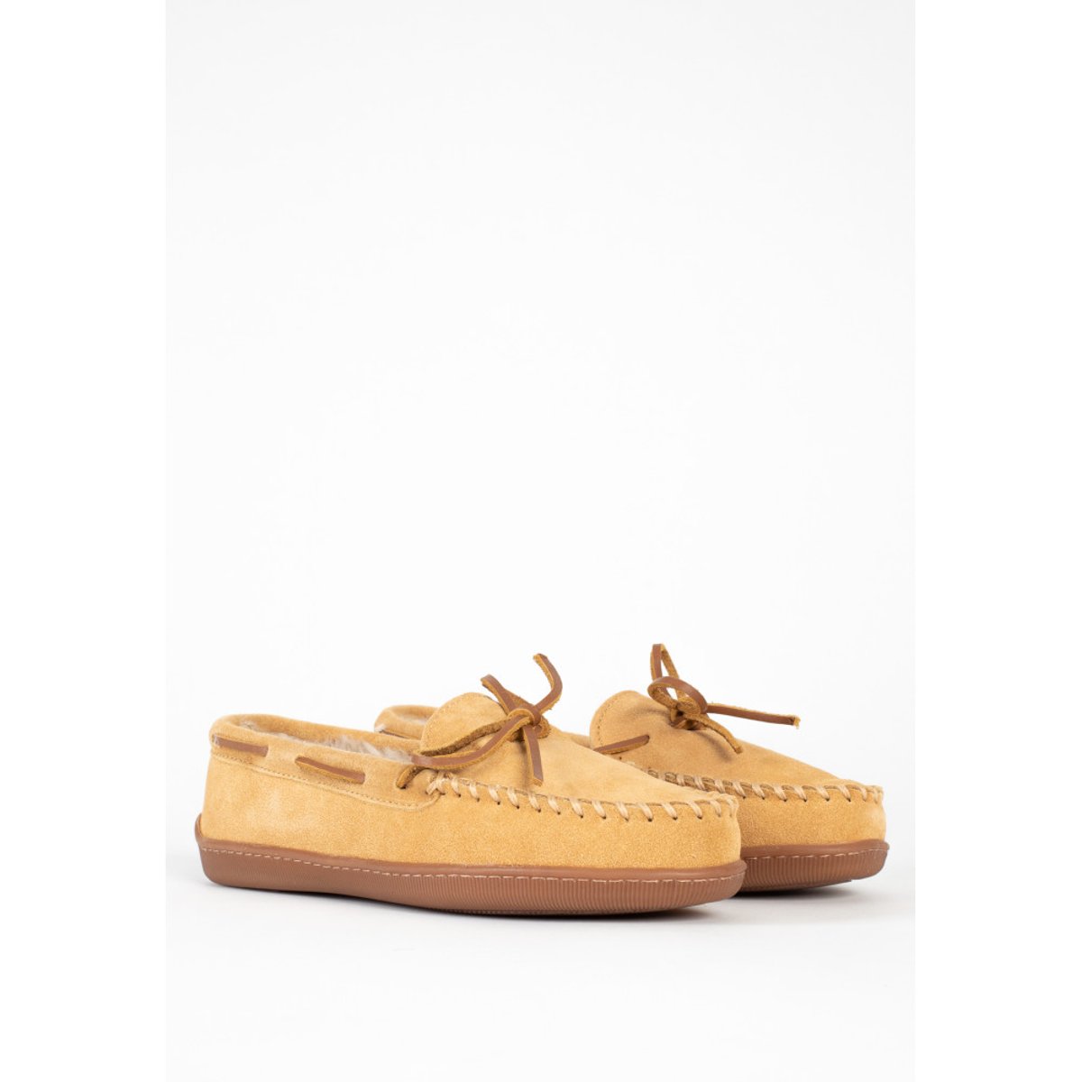 Mocassins en cuir suede fourrés en laine PILE LINE HARDSOLE marron clair, MINNETONKA