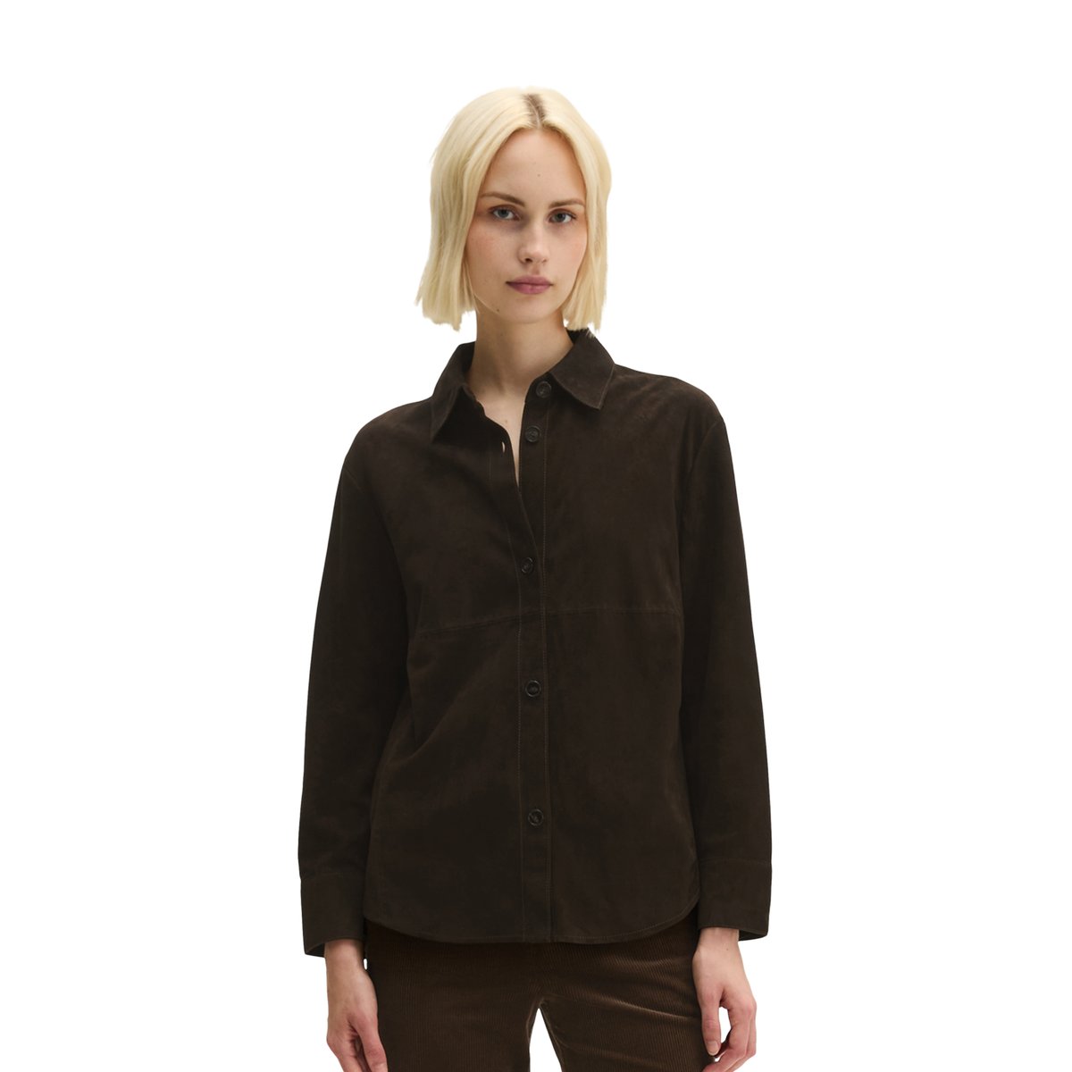Chemise en cuir coupe classique en cuir de chèvre velours souple marron, MARC O'POLO