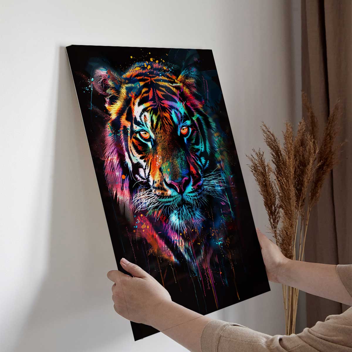 Tableau tigre couleurs vibrantes toile imprimée, HEXOA