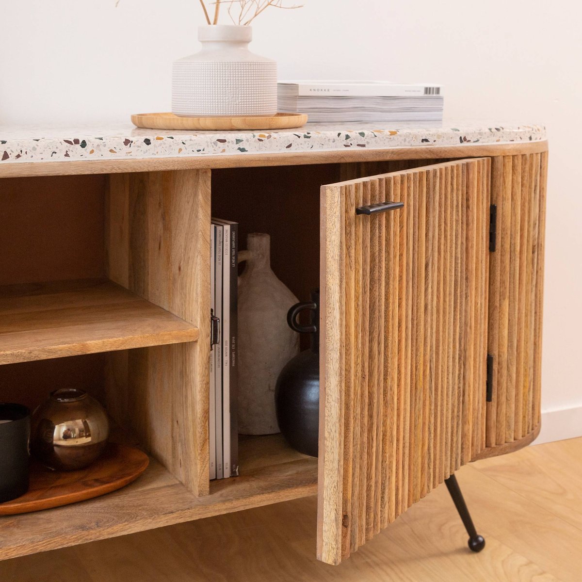 Meuble TV en bois de manguier AMBRINE bois clair, MADE IN MEUBLES
